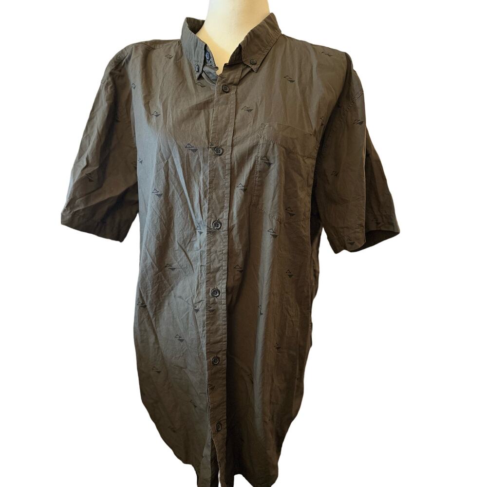 Prana Broderick Slim Fit Shirt, Olive Green Mountain Peaks, Men's Size XL